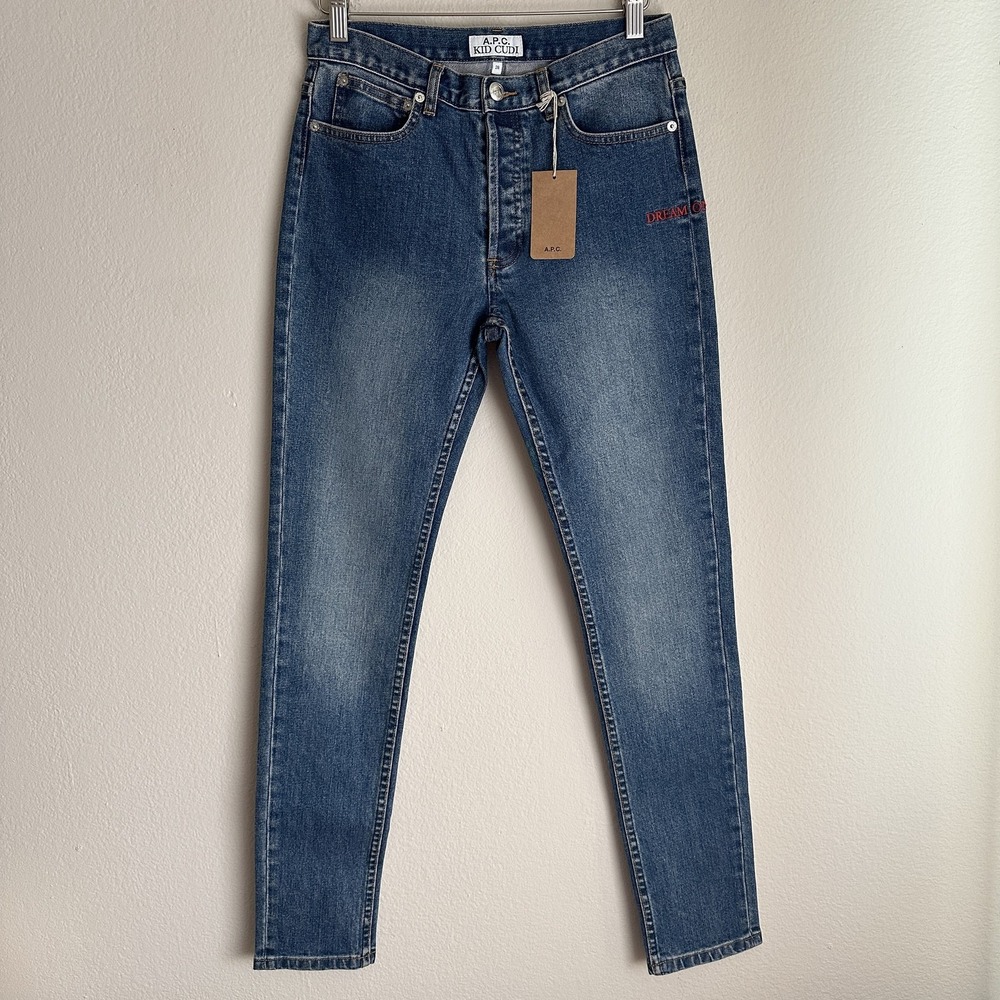 A.P.C. Kid Cudi Petit New Standard Jeans 28 Blue Dream On Embroidery Button Fly